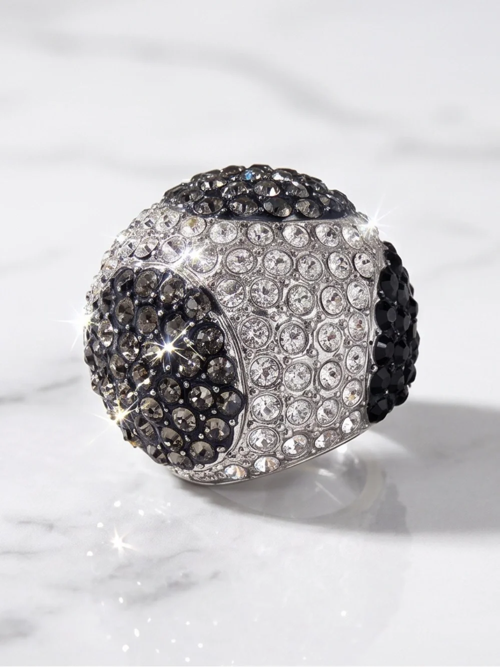 Art Deco Big & Bold Cocktail Dome Ring Black & White CZ’s Size 6 - 7